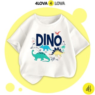 Áo thun cộc tay cho bé trai 4LOVA chất cotton co giãn thoáng mát họa tiết khủng long từ 8 - 36 kg hàng chính hãng