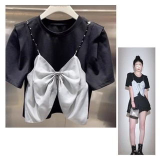 [ Bigsize 55-100kg] Áo phông nơ ngọc mix đá, hàng cao cấp thiết kế sang chảnh
