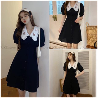 đầm đen hoa thêu cổ
