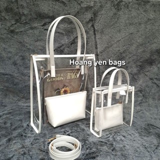  Túi xách nhựa pvc trong suốt có dây kéo và dây đeo chéo 