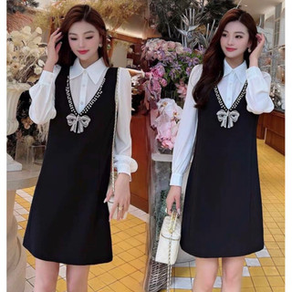 (HÀNG NHẬP - CAO CẤP ) VÁY ĐẦM SƠ MI SUÔNG GIẢ YẾM - ĐÍNH ĐÁ KẾT NƠ XINH XẮN   ( MYY 4201924 )