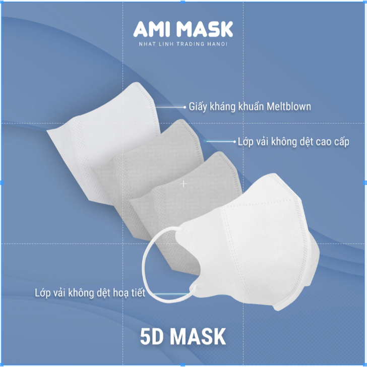 Khẩu trang 5D AMI Mask - Khẩu trang y tế 3 lớp ôm dáng mặt nhiều túi zip gói 10 chiếc