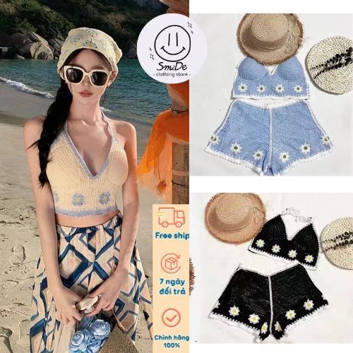 Set Len Bikini, Áo Bra Len Móc Phối Hoa Đi Dành Cho Các Nàng Đi Biển Du Lịch Thời Trang Dành Cho Nữ - 25| Smide Clothing