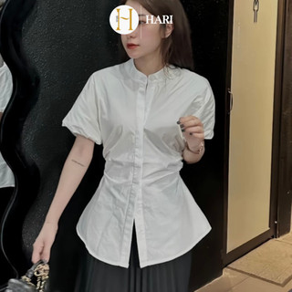 Áo sơ mi đũi Hari sần mềm mát nhẹ sang thiết kế chiết eo cổ tàu tay bồng chiết eo tôn dáng 124 P5K8