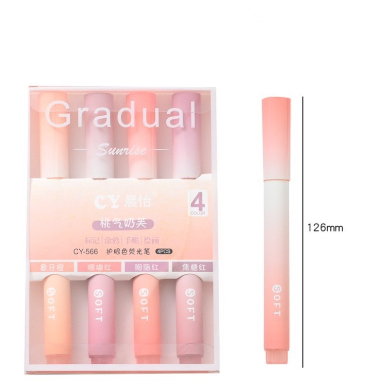 Set bút dạ quang, bút ghi nhớ 4 màu Gradual, đánh dấu highlight pastel  ngòi mềm cho học sinh, sinh viên