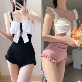 (Đủ size 42-63kg QCCC) Bikini áo tắm đồ bơi nữ liền 2 dây phối nơ ngực hở lưng tôn dáng cực đẹp