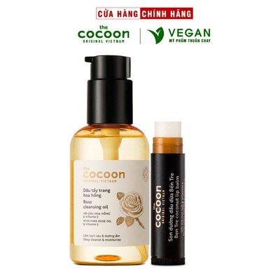 Combo Dầu tẩy trang hoa hồng cocoon 140ml + Son dưỡng môi dầu dừa bến tre cocoon 5g