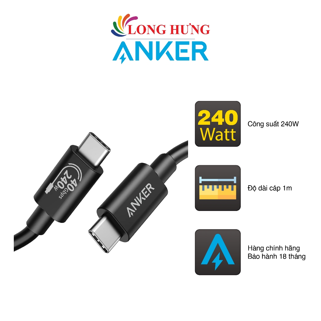 Cáp USB Type-C to Type-C Anker 515 Cable 1m A8487 - Hàng chính hãng