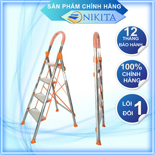 Thang Tay Vịn INOX 4 Bậc, Xếp gọn siêu mỏng 8cm - Chính Hãng NIKITA - Bảo Hành 12 Tháng