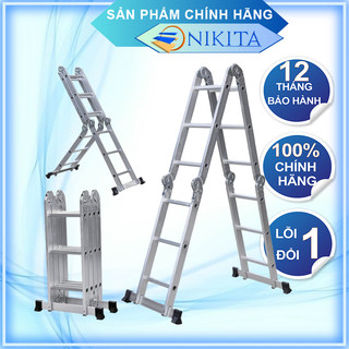 Thang Nhôm Gấp 4 Khúc NIK34A & NIK34 - Chính Hãng NIKITA - Bảo Hành 12 Tháng