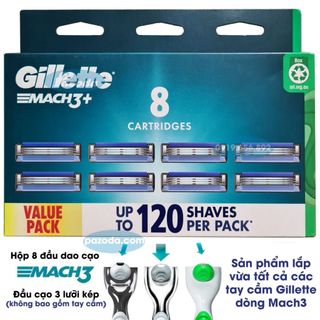 Hộp 8 lưỡi dao cạo râu Gillette Mach3 (đầu cạo 3 lưỡi kép)