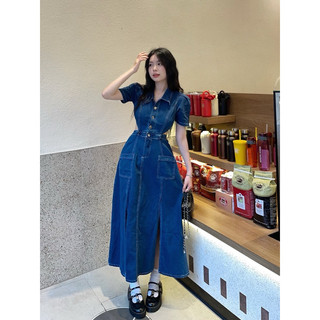 váy jean xoè khoét hở eo lưng m24