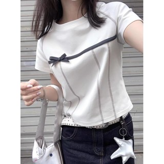 Áo thun babytee trần chỉ nổi đính nơ nổi bật Aobabytee164 P5K8