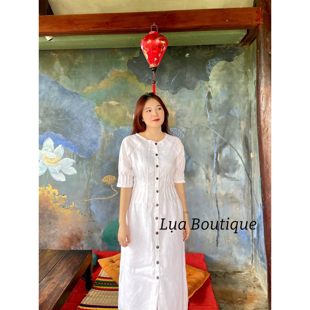 ĐẦM TRẮNG TAY LỬNG XẾP EO LINEN TƯNG PREMIUM MẶC ĐI LÀM ĐI CHƠI ĐỀU SANG TRỌNG LỊCH SỰ