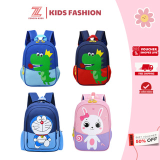 Balo mầm non cho bé trai bé gái ZENZIN KIDS từ 1-5 tuổi in hình thỏ hồng và khung long, cặp đi học mẫu giáo cho bé cute
