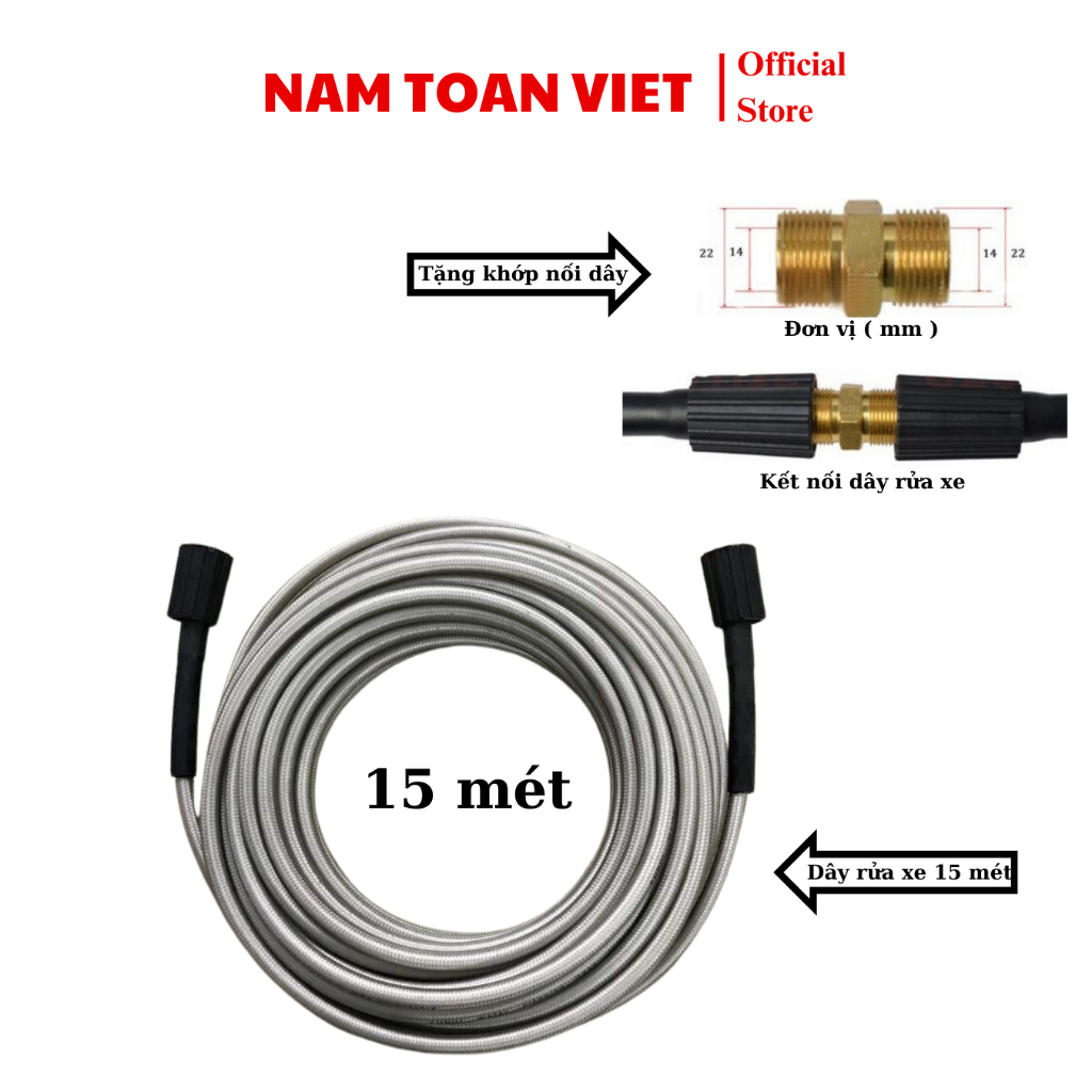 Dây xịt rửa xe 15 mét - 7 mét ( m ) phụ kiện máy rửa xe