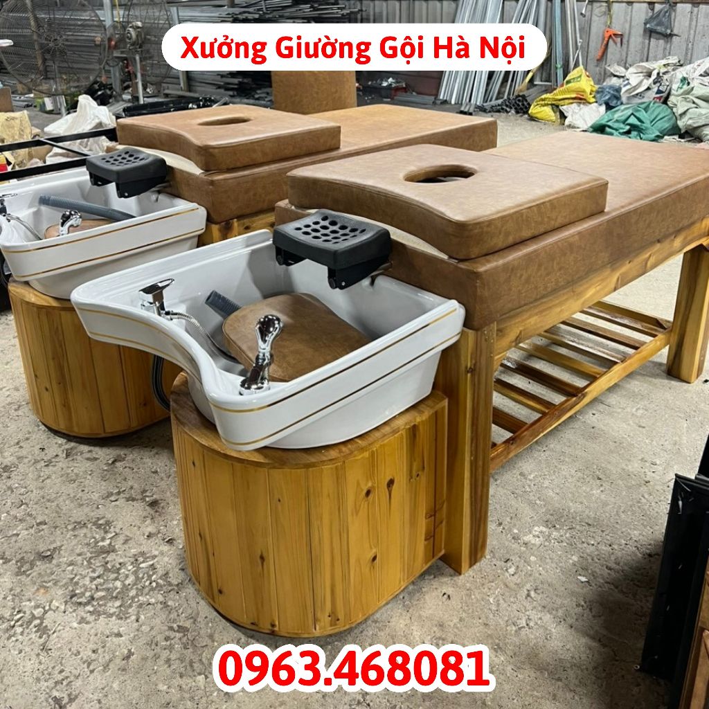 Giường Gội Đầu Dưỡng Sinh, Giường gội đầu 2in1 bọc đệm dày dặn màu tuỳ chọn khung gỗ keo chắc chắn chuyên dùng trong spa