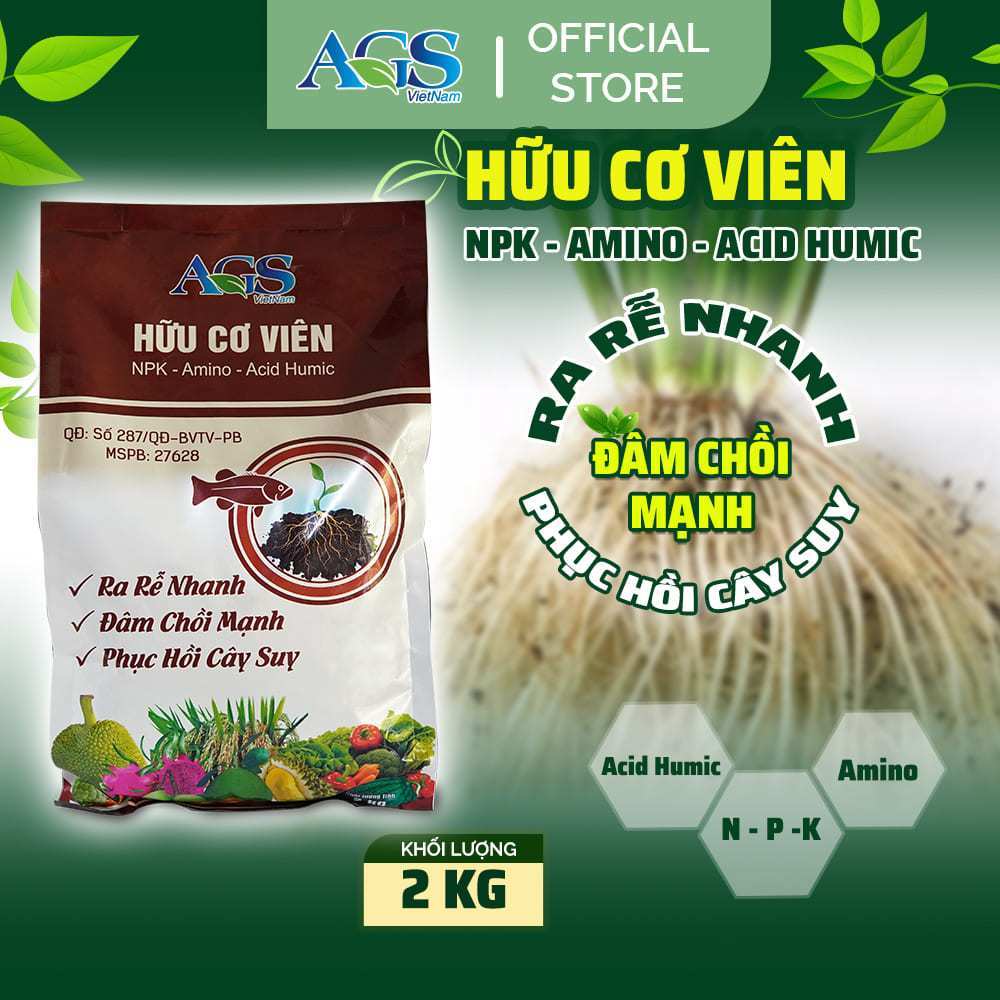 PHÂN BÓN HỮU CƠ VIÊN AGS 2KG - PHỤC HỒI, RA RỄ, ĐÂM CHỒI