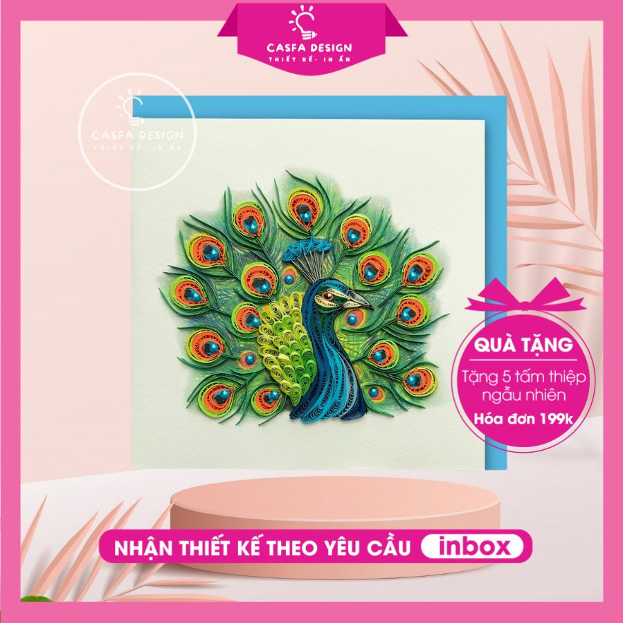 Thiệp Giấy Xoắn Chim Công Thiệp Quilling Thiệp Quà Tặng Thiệp Sinh Nhật CASFA DESIGN | Size 15x15cm