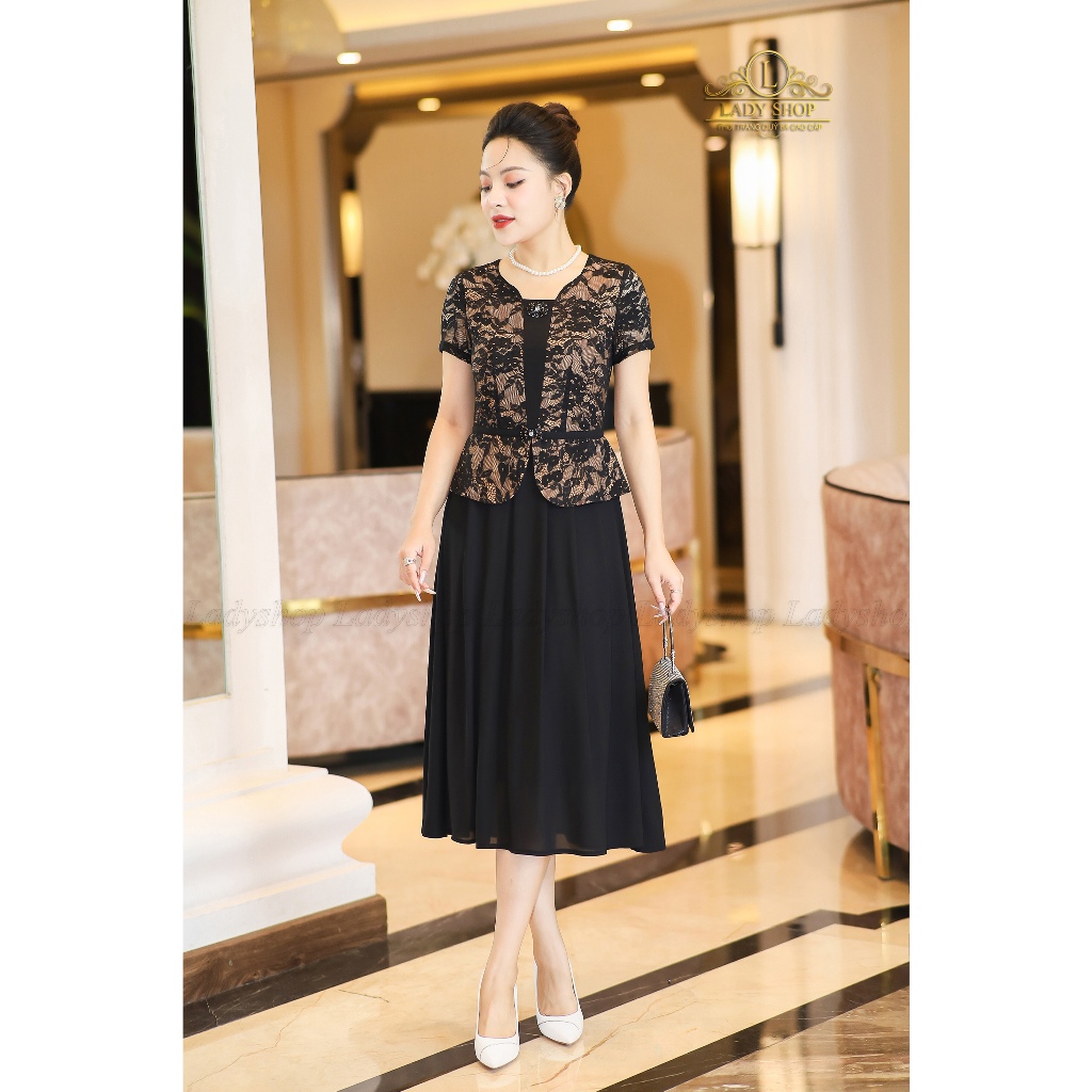 Đầm peplum ren phối chân tằm ý Ladyshop thời trang trung niên cao cấp T88 T276