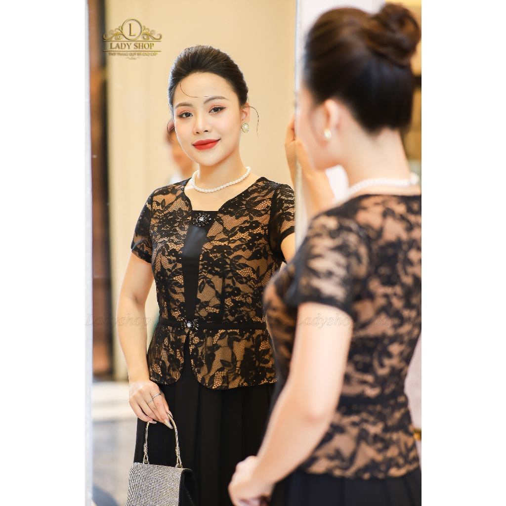 Đầm peplum ren phối chân tằm ý Ladyshop thời trang trung niên cao cấp T88 T276