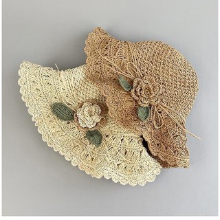 Set nón cói mềm mẹ và bé đính hoa lá
