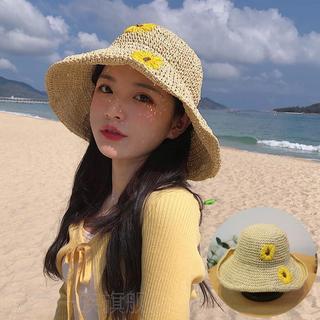 Mũ cói móc mềm thêu hoa cúc xinh xắn