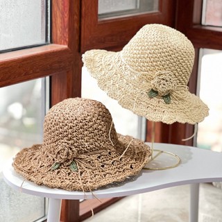 Set nón cói mềm mẹ và bé đính hoa lá