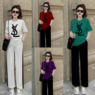 Sét dài cotton quần ống rộng thêu logo cao cấp