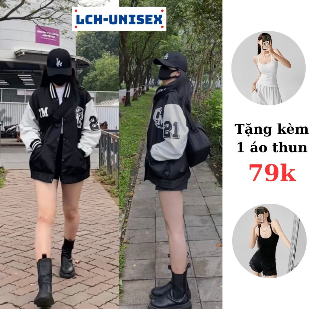 Áo bomber varsity jacket unisex form rộng CYM Áo khoác bóng chày nam nữ vải dù 2 lớp ulzzang LCH