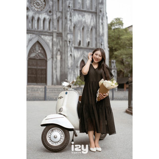 Váy đầm bigsize suông cổ tim tơ xước dập ly 23v28 - izybynhi