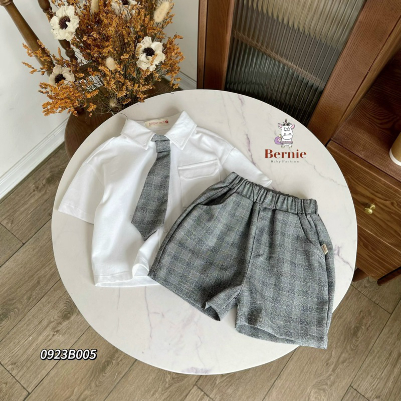 SET SƠ MI COTTON QUẦN KẺ CÀ VẠT