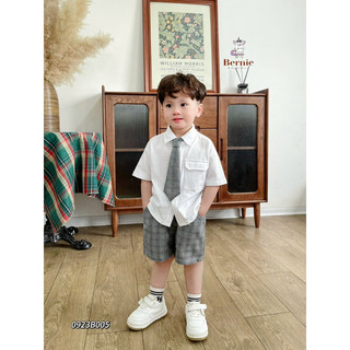 SET SƠ MI COTTON QUẦN KẺ CÀ VẠT