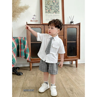SET SƠ MI COTTON QUẦN KẺ CÀ VẠT