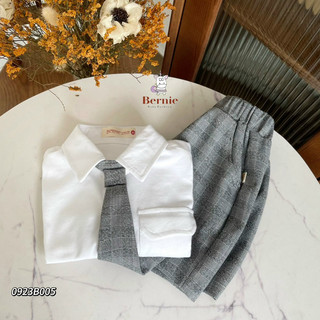 SET SƠ MI COTTON QUẦN KẺ CÀ VẠT