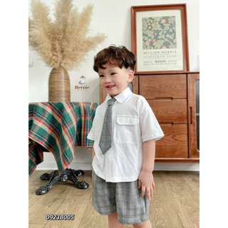 SET SƠ MI COTTON QUẦN KẺ CÀ VẠT