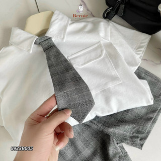 SET SƠ MI COTTON QUẦN KẺ CÀ VẠT