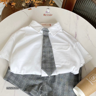 SET SƠ MI COTTON QUẦN KẺ CÀ VẠT