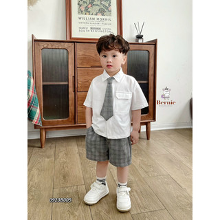 SET SƠ MI COTTON QUẦN KẺ CÀ VẠT