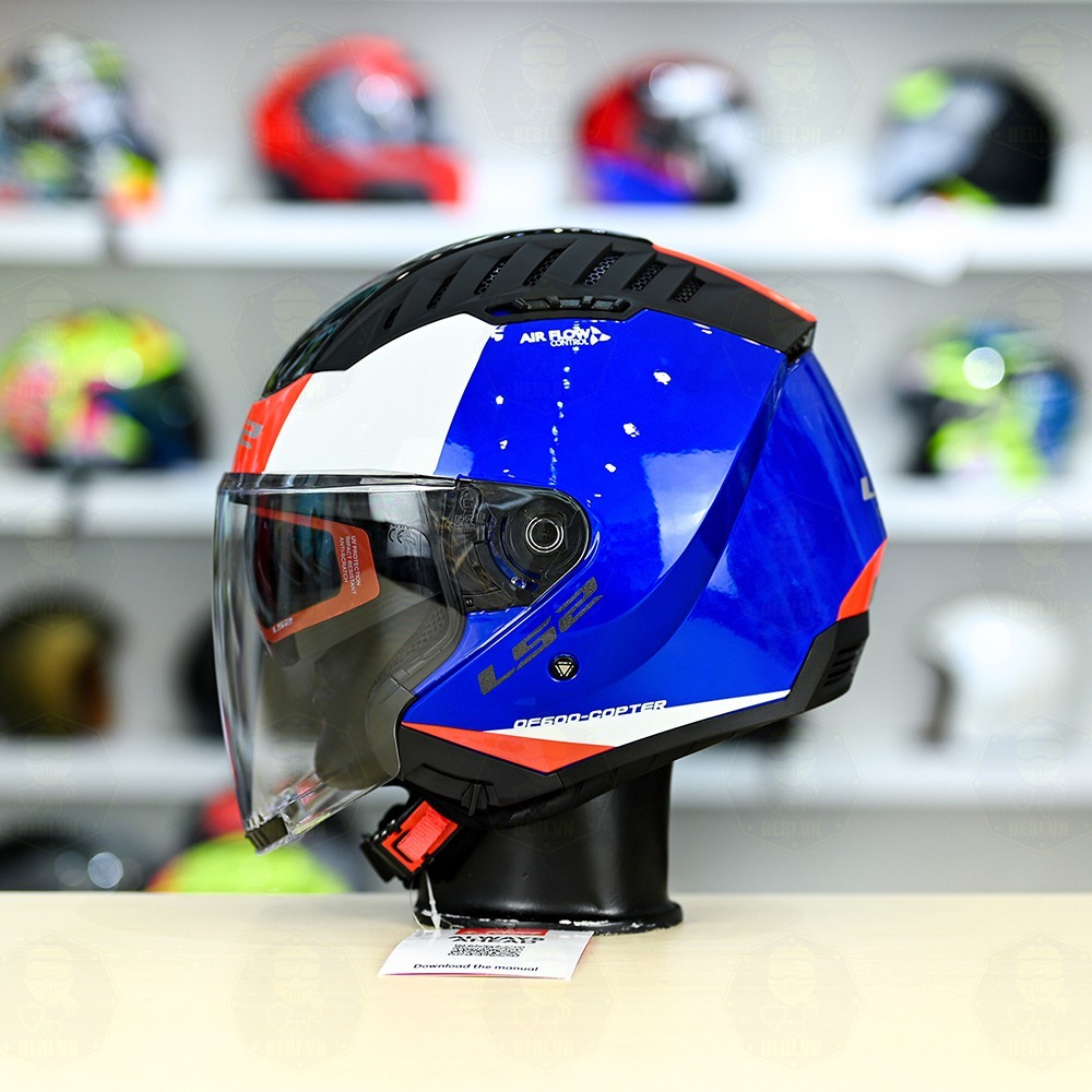 Mũ 3/4 LS2 OF600 COPTER Xanh Dương Đỏ Bóng Urbane [Giá Bao Gồm VAT]