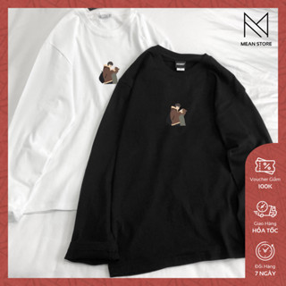 Áo thun dài tay nam nữ form rộng MEANSTORE pull tay dài unisex cotton oversize phông cặp đôi màu trắng, đen - DTCD1