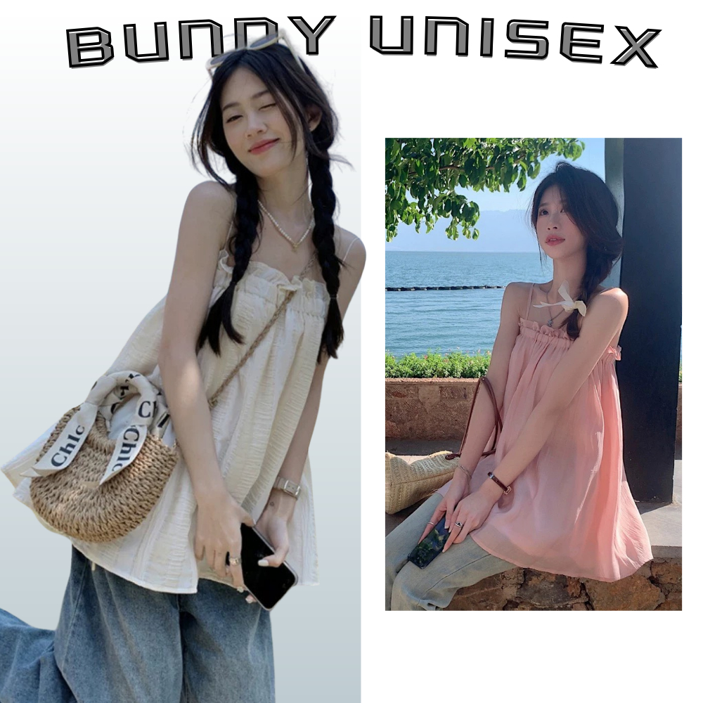 Áo 2 dây bánh bèo nữ voan mềm dáng trơn bo ngực DELIZ tông màu pastel mùa hè BUNNY