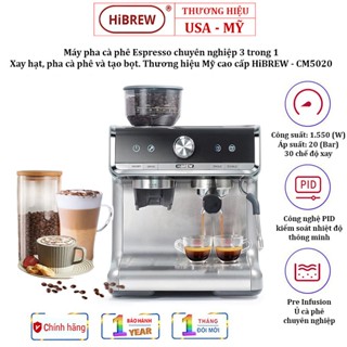 Máy pha cà phê Espresso Mã CM5020 Hibrew Thương hiệu Mỹ chuyên nghiệp, Tay Cầm 58mm, 20 bar