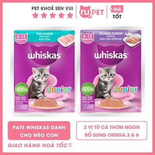 Pate whiskas kitten cho mèo con 80g | Thức ăn ướt cho mèo bé hơn 12 tháng tuổi | Pate dinh dưỡng whiskas cho mèo nhỏ