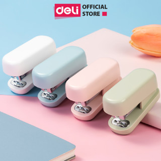 Dập ghim học sinh văn phòng mini Deli 25 trang, Ghim bấm giấy số 12 tặng ghim màu pastel dễ thương, nhỏ gọn, tiện lợi