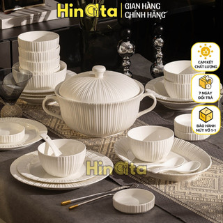 Tô đĩa bát sứ vân mây HINATA bát ô tô đựng canh bộ chén dĩa bát ăn cơm đĩa sứ thố đựng sang trọng, Bảo hành 1 đổi 1