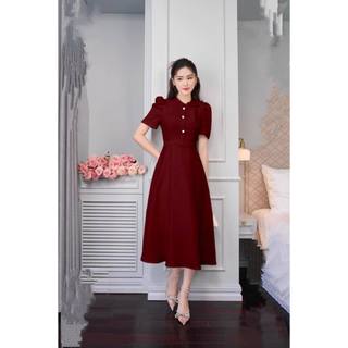 Đầm midi dáng A phối cổ nơ lệch 2 màu V2889 Aholic