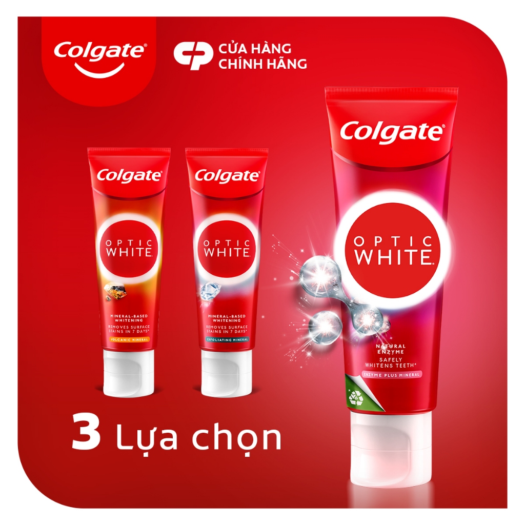 Bộ 3 Kem Đánh Răng Colgate trắng răng Optic White hương đào từ enzyme tự nhiên 80g