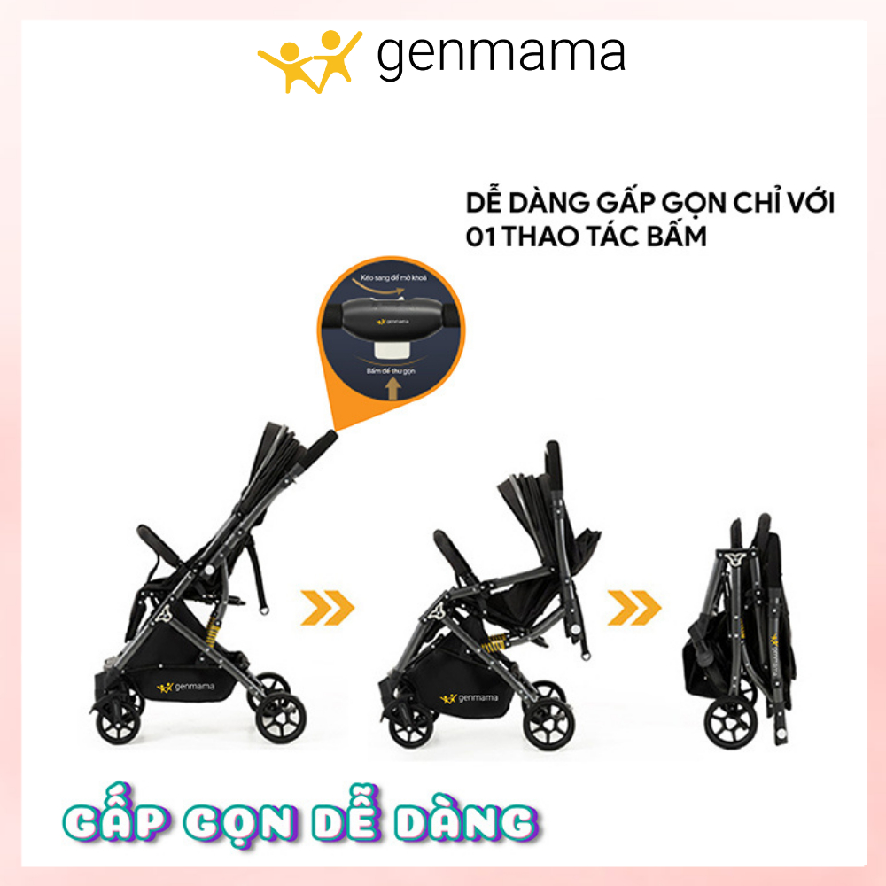 Xe đẩy cho bé 2 chiều 3 tư thế gấp gọn siêu nhẹ, xe đẩy trẻ em có bánh xe giảm sóc chịu tải lớn GM-XE04 GENMAMA