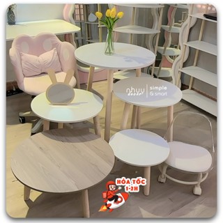 Bàn tròn trà sofa NHUYDECOR chiều cao chân linh hoạt, bàn trà chân gỗ cao 70cm phong cách Bắc Âu 2 màu trắng và gỗ